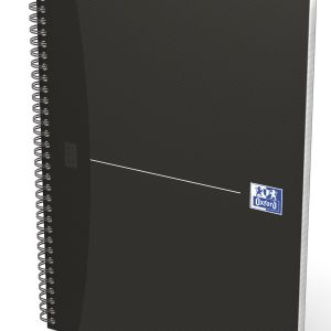Caiet cu spirala, OXFORD Office Essentials, A4, 90 file-90g/mp, Scribzee, 4 perf., mate - negru