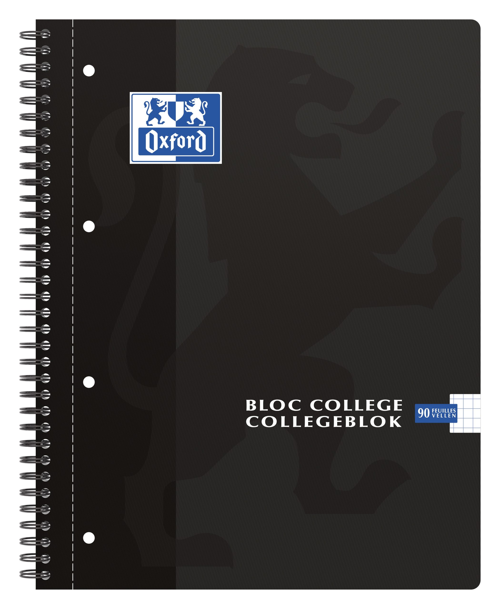 Caiet cu spirala, OXFORD School Collegebook, A4, 90 file-90g/mp, Scribzee, 4 perf. - mate - negru