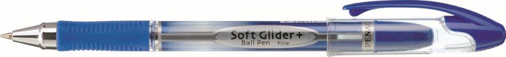 Pix PENAC Soft Glider, rubber grip, 0.7mm, varf metalic, corp transparent - scriere albastra