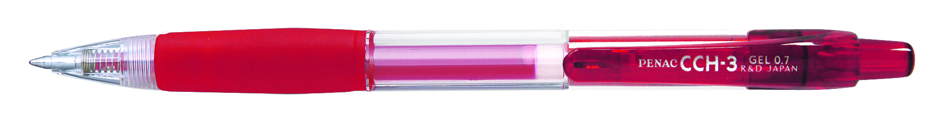 Pix cu gel PENAC CCH-3, rubber grip, 0.7mm, corp transparent, accesorii rosii, scriere rosie