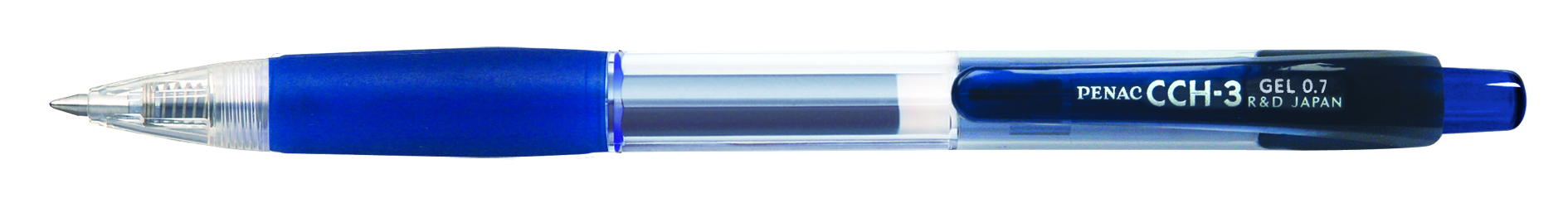 Pix cu gel PENAC CCH-3, rubber grip, 0.7mm, corp transparent, accesorii albastre, scriere albastra
