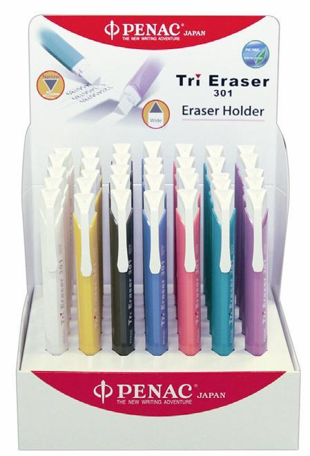 Display radiere mecanice PENAC Tri Eraser, triunghiulare, 100% cauciuc, 35 buc/display-culori asorta