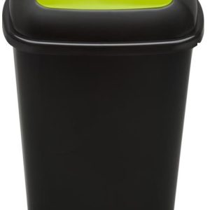 Cos plastic reciclare selectiva, capacitate 28l, PLAFOR Quatro - negru cu capac verde - sticla