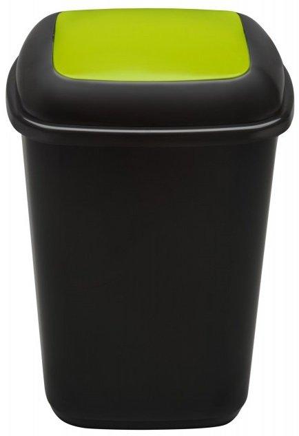 Cos plastic reciclare selectiva, capacitate 90l, PLAFOR Quatro - negru cu capac verde - sticla