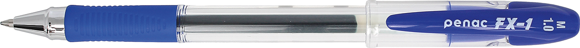 Pix cu gel PENAC FX-1, rubber grip, 1.0mm, con metalic, corp transparent - scriere albastra