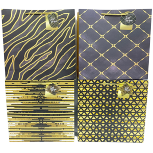 Punga cadou, carton embosat, design Black/Gold, 32x26x10cm, modele asortate