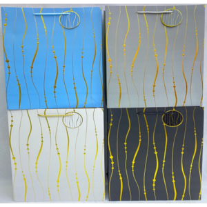 Punga cadou, carton embosat, design Gold Stripes, 32x26x10cm, modele asortate