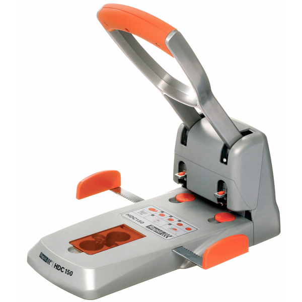 Perforator de mare capacitate Rapid Supreme HDC 150, 2 perforatii, 150 coli, metalic, cutie, arginti