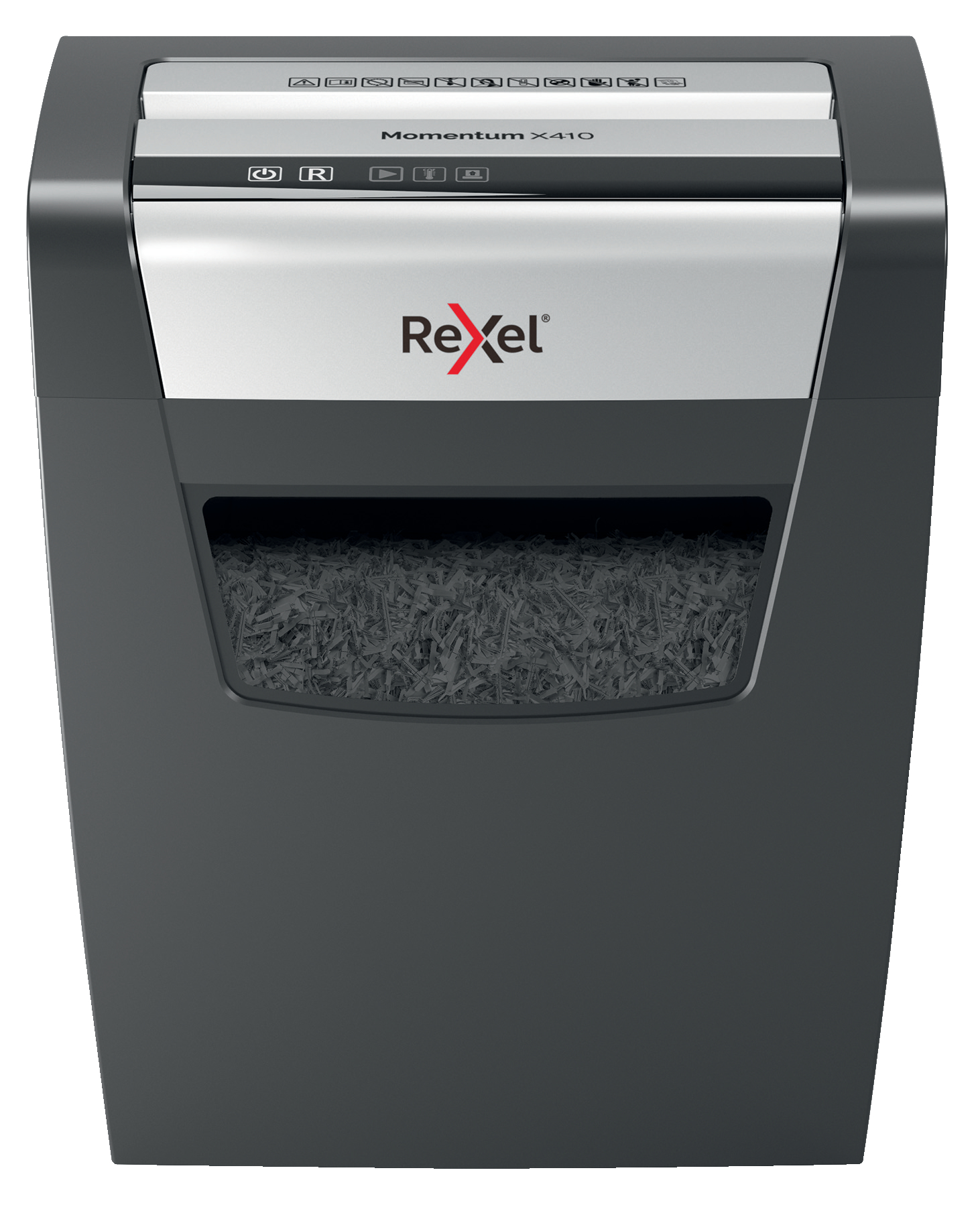 Distrugator documente manual REXEL MOMENTUM X410, P4, cross-cut (confeti), 10 coli, cos 23l, negru