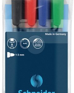 Permanent marker SCHNEIDER Maxx 130, varf rotund 1-3mm, 4 culori/set - (N, R, A, V)