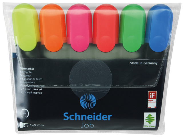 Textmarker SCHNEIDER Job, varf lat, 6 culori/set - (G, O, V, R, A, R)