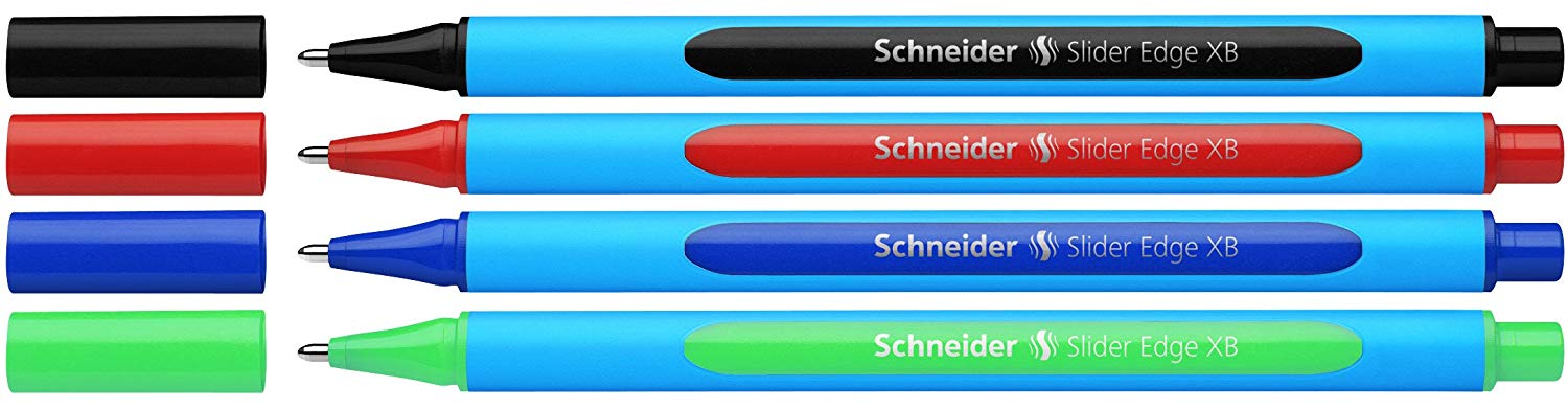 Pix SCHNEIDER Slider Edge XB, rubber grip, varf 1.4mm, 4 culori/set - (N,R,A,V)