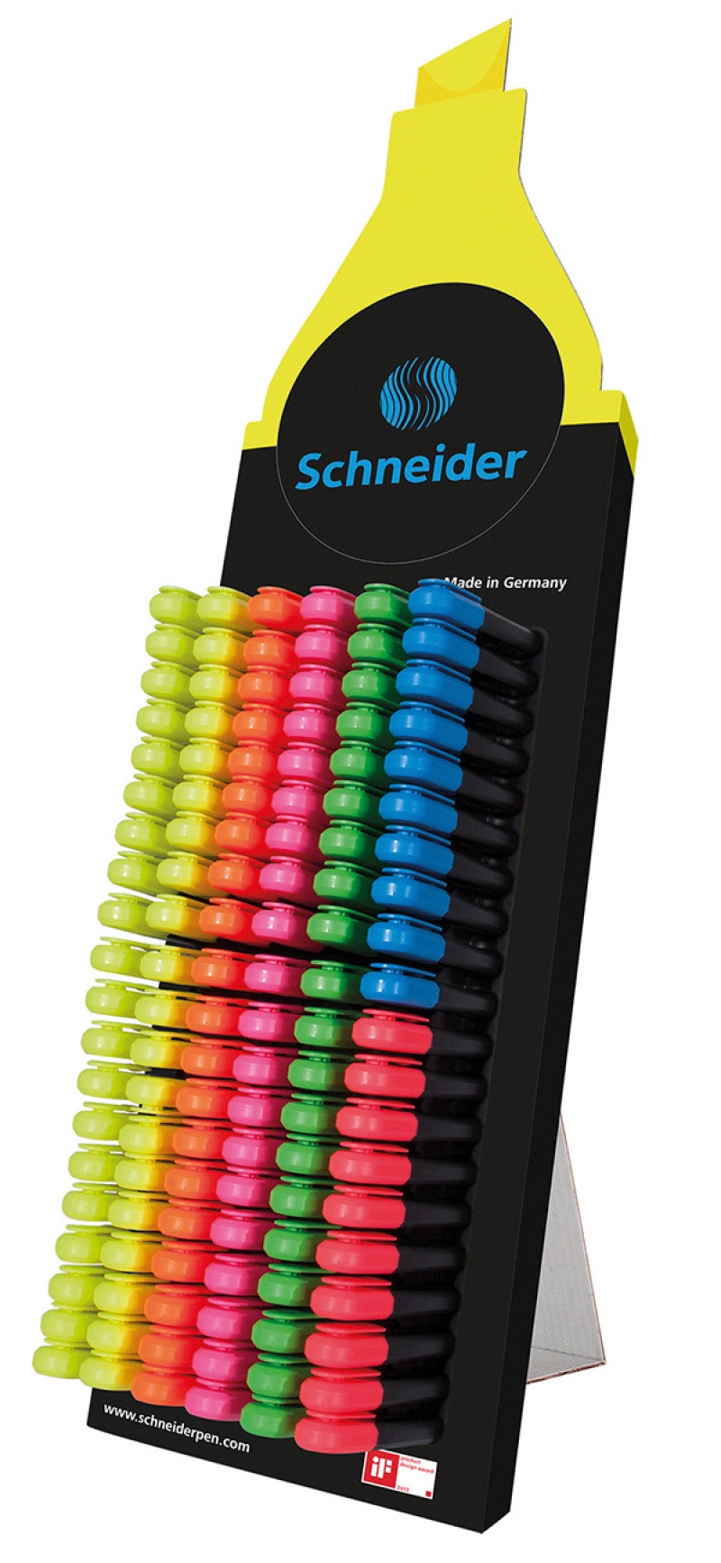 Display SCHNEIDER Job, 150 textmarkere -(50x galben, 30x verde, roz, 20x orange, 10x albastru, rosu)