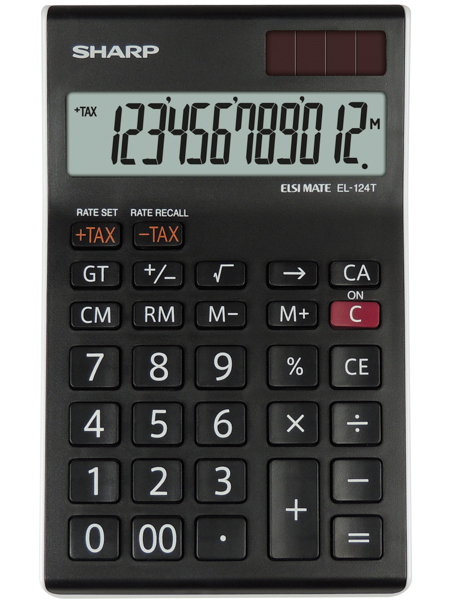 Calculator de birou, 12 digits, 152 x 96 x 12 mm, dual power, SHARP EL-124TWH - negru/alb