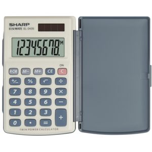 Calculator de buzunar, 8 digits, 105 x 64 x 11 mm, dual power, capac plastic, SHARP EL-243S - gri