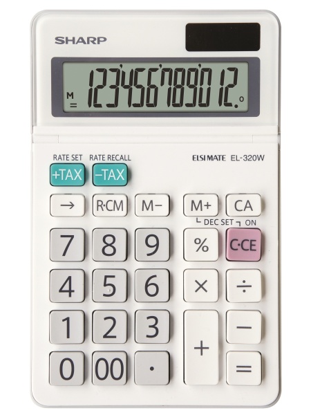 Calculator de birou, 12 digits, 153 x 97 x 18 mm, dual power, ecran rabatabil, SHARP EL-320W - alb