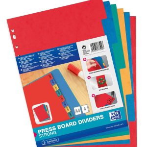 Separatoare carton color, A4, 180g/mp, 6 culori/set, OXFORD
