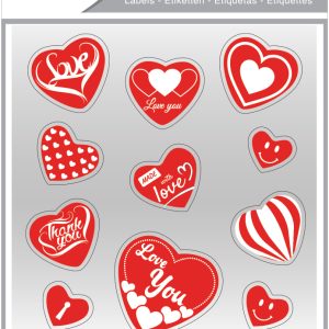 Stickere decorative, 2 file/set, TANEX Kids - inimi - argintii, TNX 341