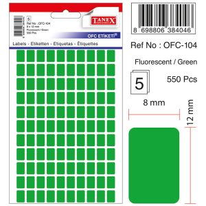 Etichete autoadezive color, 8 x 12 mm, 550 buc/set, TANEX - verde fluorescent