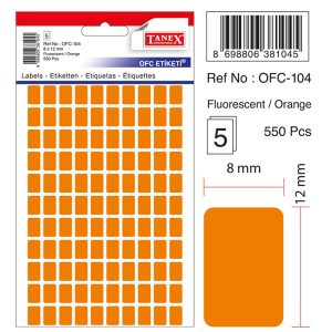 Etichete autoadezive color, 8 x 12 mm, 550 buc/set, TANEX - orange fluorescent