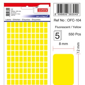 Etichete autoadezive color, 8 x 12 mm, 550 buc/set, TANEX - galben fluorescent