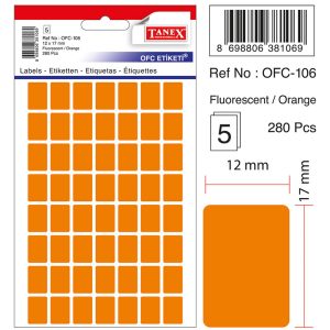Etichete autoadezive color, 12 x 17 mm, 280 buc/set, TANEX - orange fluorescent