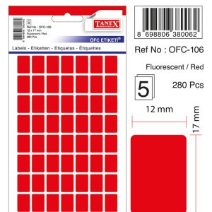 Etichete autoadezive color, 12 x 17 mm, 280 buc/set, TANEX - rosu fluorescent