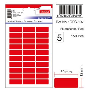 Etichete autoadezive color, 12 x 30 mm, 150 buc/set, TANEX - rosu fluorescent