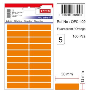 Etichete autoadezive color, 13 x 50 mm, 100 buc/set, TANEX - orange fluorescent