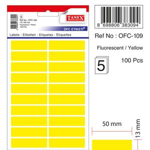 Etichete autoadezive color, 13 x 50 mm, 100 buc/set, TANEX - galben fluorescent