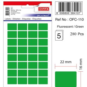 Etichete autoadezive color, 16 x 22 mm, 160 buc/set, TANEX - verde fluorescent