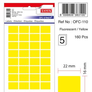 Etichete autoadezive color, 16 x 22 mm, 160 buc/set, TANEX - galben fluorescent