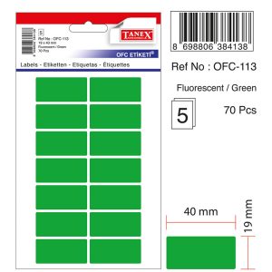 Etichete autoadezive color, 19 x 40 mm, 70 buc/set, TANEX - verde fluorescent