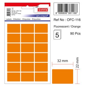 Etichete autoadezive color, 22 x 32 mm, 90 buc/set, TANEX - orange fluorescent