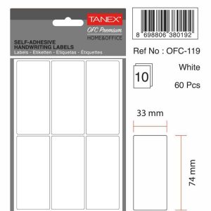 Etichete autoadezive albe, 33 x 74 mm, 180 buc/set, TANEX