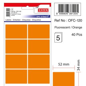Etichete autoadezive color, 34 x 52 mm, 40 buc/set, TANEX - orange fluorescent