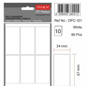 Etichete autoadezive albe, 34 x 67 mm, 80 buc/set, TANEX