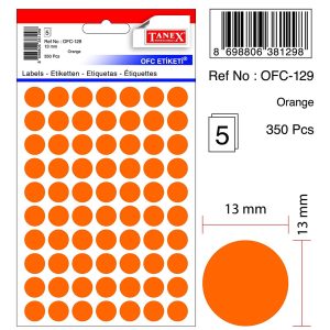 Etichete autoadezive color, D13 mm, 350 buc/set, TANEX - orange