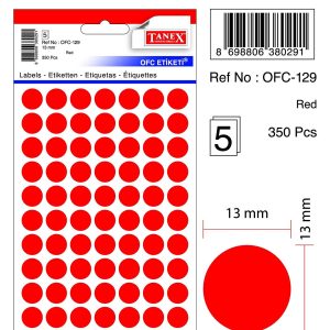 Etichete autoadezive color, D13 mm, 350 buc/set, TANEX - rosu