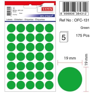 Etichete autoadezive color, D19 mm, 175 buc/set, TANEX - verde