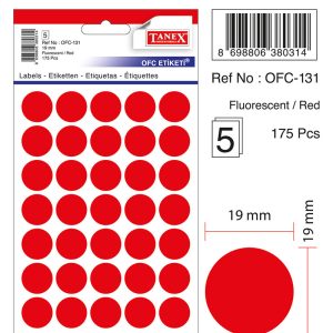 Etichete autoadezive color, D19 mm, 175 buc/set, TANEX - rosu