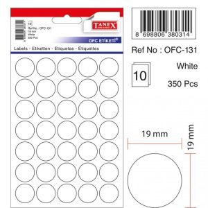 Etichete autoadezive albe, D19 mm, 350 buc/set, TANEX