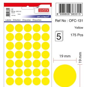 Etichete autoadezive color, D19 mm, 175 buc/set, TANEX - galben