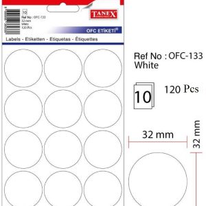 Etichete autoadezive albe, D32 mm, 120 buc/set, TANEX