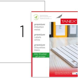 Etichete polyester albe, autoadezive, 1/A4, 210 x 297mm, 25 coli/top, TANEX - colturi drepte