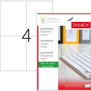Etichete albe autoadezive, repozitionabile, 4/A4, 105 x 148.5mm, 25 coli/top, TANEX-colturi drepte