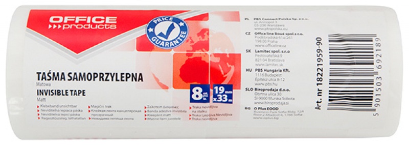 Banda adeziva 19mm x 33m, 8 buc/set, Office Products - mata (invizibila la copiere - se rupe usor)