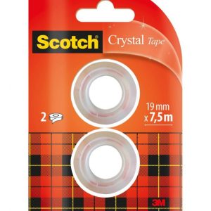 Banda adeziva transparent cristal, se rupe usor, 19mm x 7.5m, 2 buc/blister, 3M - SCOTCH Crystal