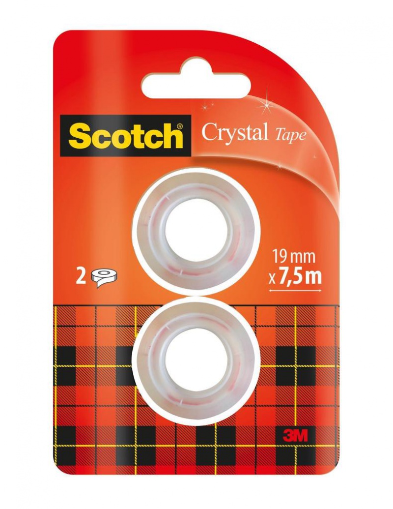 Banda adeziva transparent cristal, se rupe usor, 19mm x 7.5m, 2 buc/blister, 3M - SCOTCH Crystal