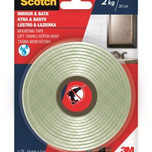 Banda dublu adeziva buretata, 19mm x 5m, rezistenta umiditate, sustine 2kg/30cm, 3M - SCOTCH - alba